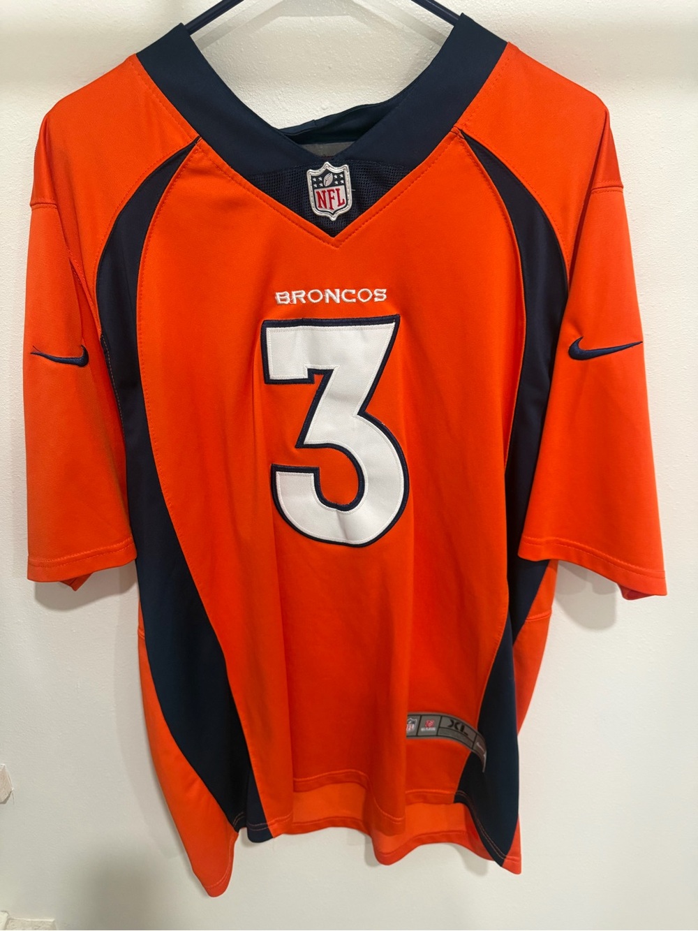 NFL Broncos Orange and Navy #3 Football Jersey